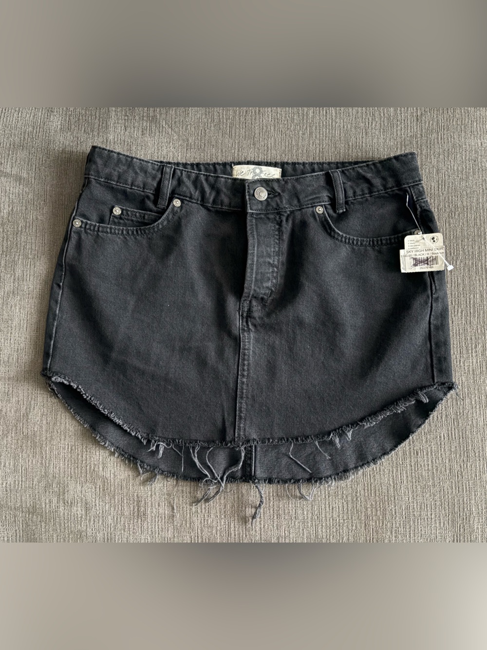 We The Free Black Denim Mini Skirt with Frayed Waist